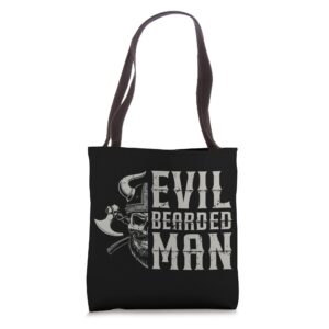 evil bearded man viking ship valkyrie warrior axe tote bag