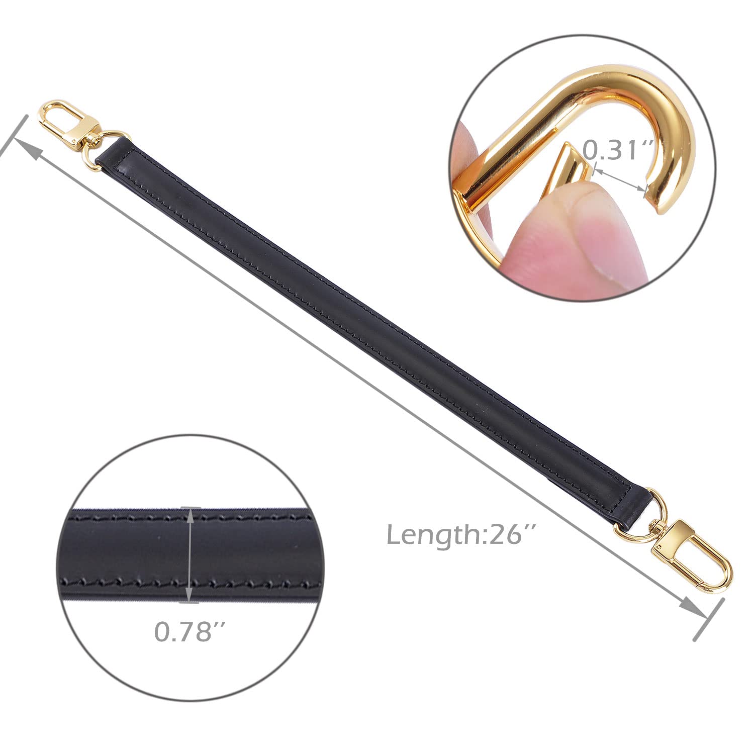 Genuine Leather Plain Strap Replacement Top Handle Leather Strap for Handbag (Black, 26 in)