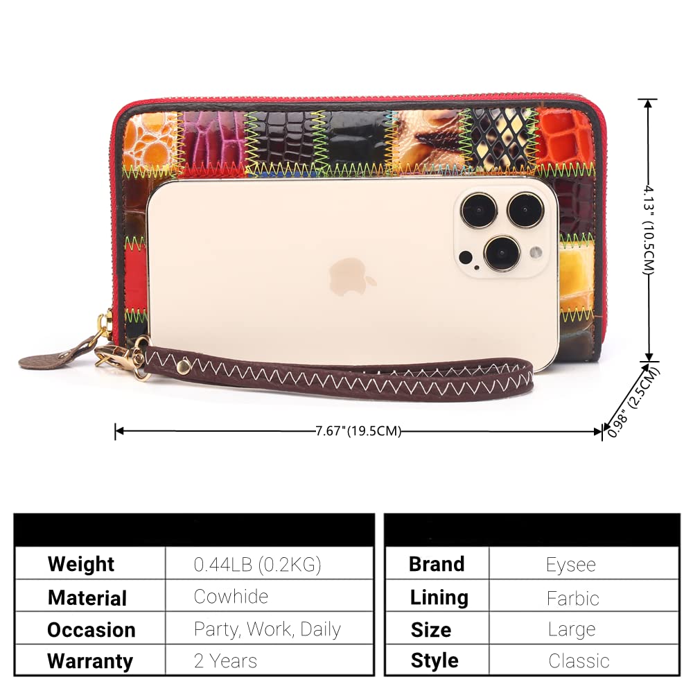 Eysee Women Wallets Genuine Leather Card Holder Organizer Purses Model Stitching Bag Wallet with Flap Phone Clutch Large Long Purse (Mode A-1)