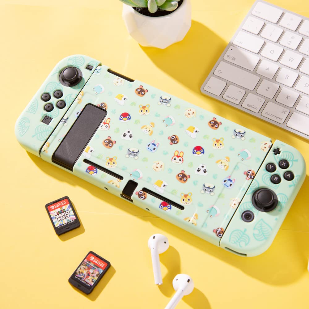 PERFECTSIGHT Protective Case Compatible with Nintendo Switch | Cute Soft TPU Anti-Slip Skin Grip Cover | Hard Shell Dockable Case | Anti-Scratch Shockproof Slim Cover Case Animal Crossing