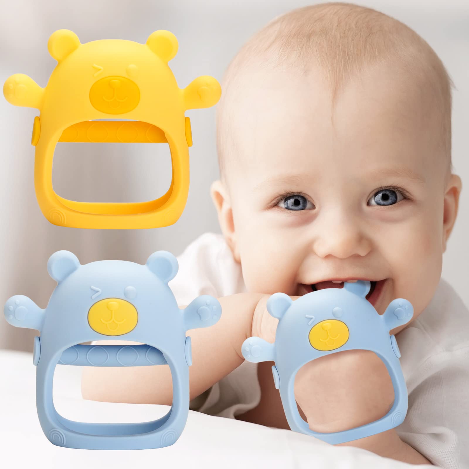 Never Drop Teething Toy for Babies 0-6 Month, Baby Chew Toys for Sucking Needs, Silicone Hand Pacifier for Breast Feeding, Car Seat Toy for Infants, BPA Free, Dust Free