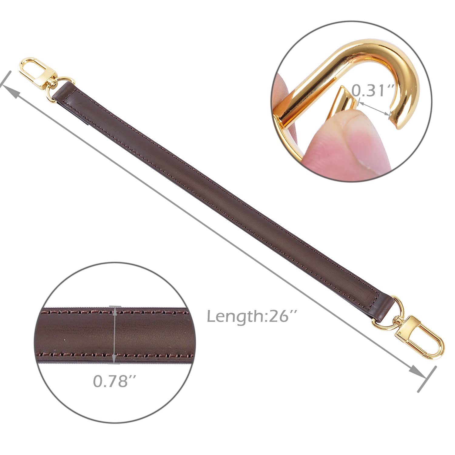 Genuine Leather Plain Strap Replacement Top Handle Leather Strap for Handbag (Coffee, 26 in)