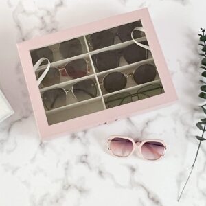 UnionPlus 8-Slots Sunglasses Case Organizer, Eyeglass Glasses Display Holder Collector, Multiple Sunglasses Storage Case, Pink