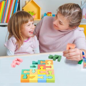 Wooden Shapes Puzzles Blocks Geometric Brain Teaser Montessori Toys Jigsaw 3D Logic IQ Game Shape Sorter Preschool STEM Educational Learning Gift for 3 4 5 6 Year Old Toddlers Kids Boys Girls