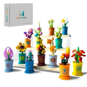 enjbrick flowers tiny plants building set for adults,botanical collection, creative building sets for kids 12 packs