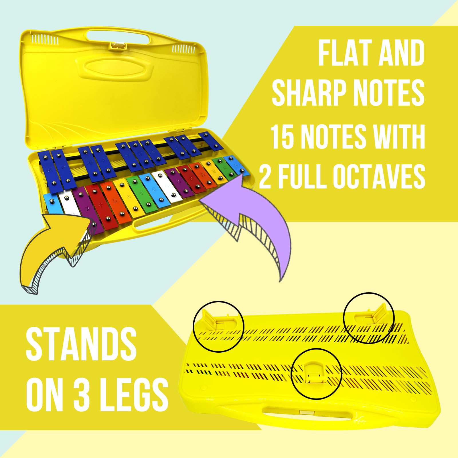 Soulmate Xylophone Instrument 25 Notes Glockenspiel Xylophone for kids Musical Toy Metal Keys,Professional Xylophone for Beginners, Music Teaching, Gifts (Yellow)