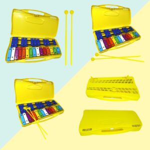 Soulmate Xylophone Instrument 25 Notes Glockenspiel Xylophone for kids Musical Toy Metal Keys,Professional Xylophone for Beginners, Music Teaching, Gifts (Yellow)