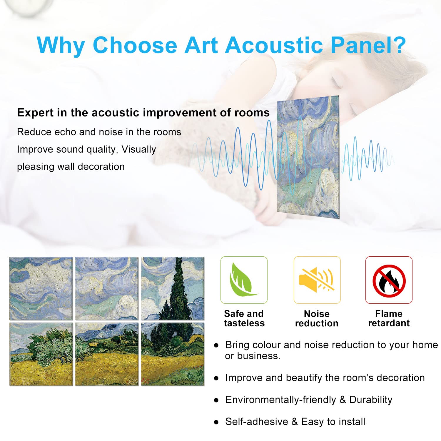 JBER Art Acoustic Panels Decorative, 6 Pack Acoustic Panels Art for Wall Decoration with Self Adhesive, Suitable for Recording Studio, Home Soundproof Wall Panels, 72x48inch (WHEAT FIELD AND CYPRESS)