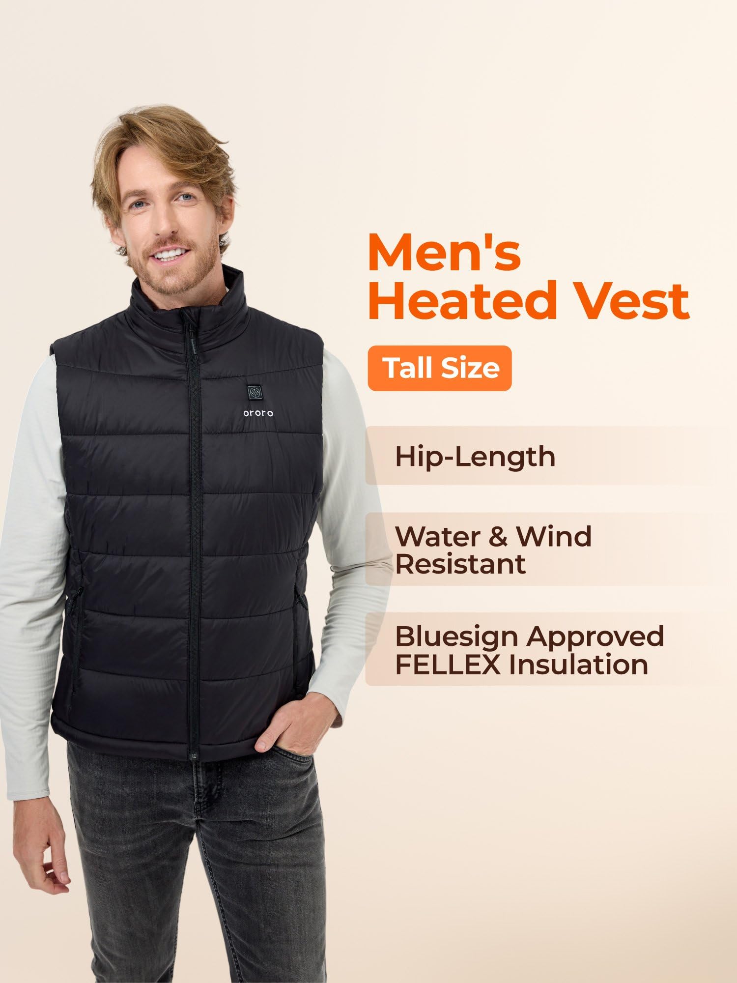 ORORO Men's Tall Size Heated Vest with Battery Pack, Puffer Heating Vest (Charger Not Included) (Black, XLT)