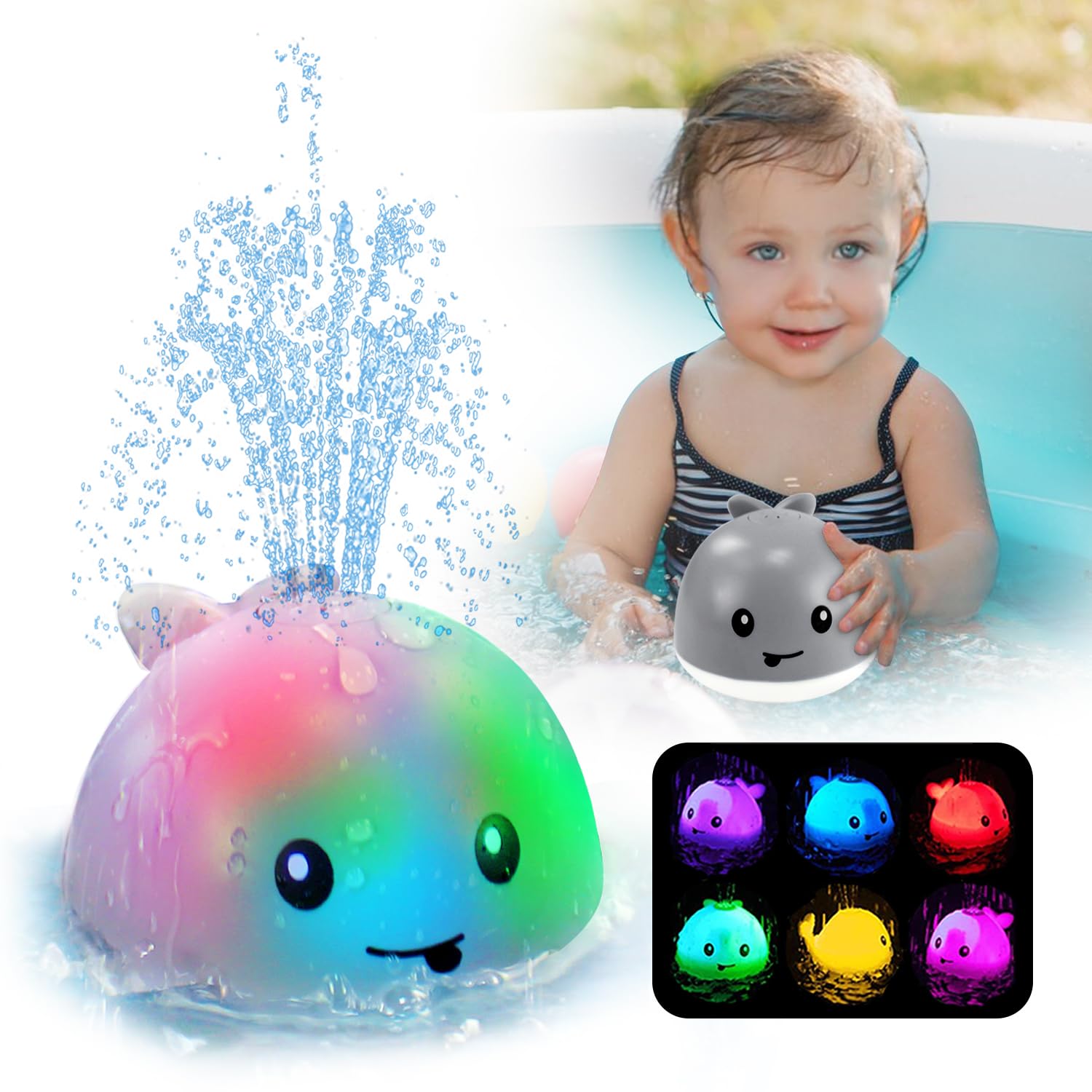 ZHENDUO Baby Bath Toys, Light Up Bath Toys, Sprinkler Bathtub Toys for Toddlers Infant Kids Boys, Automatic Spray Water Bath Toy, Pool Bathroom Baby Toy