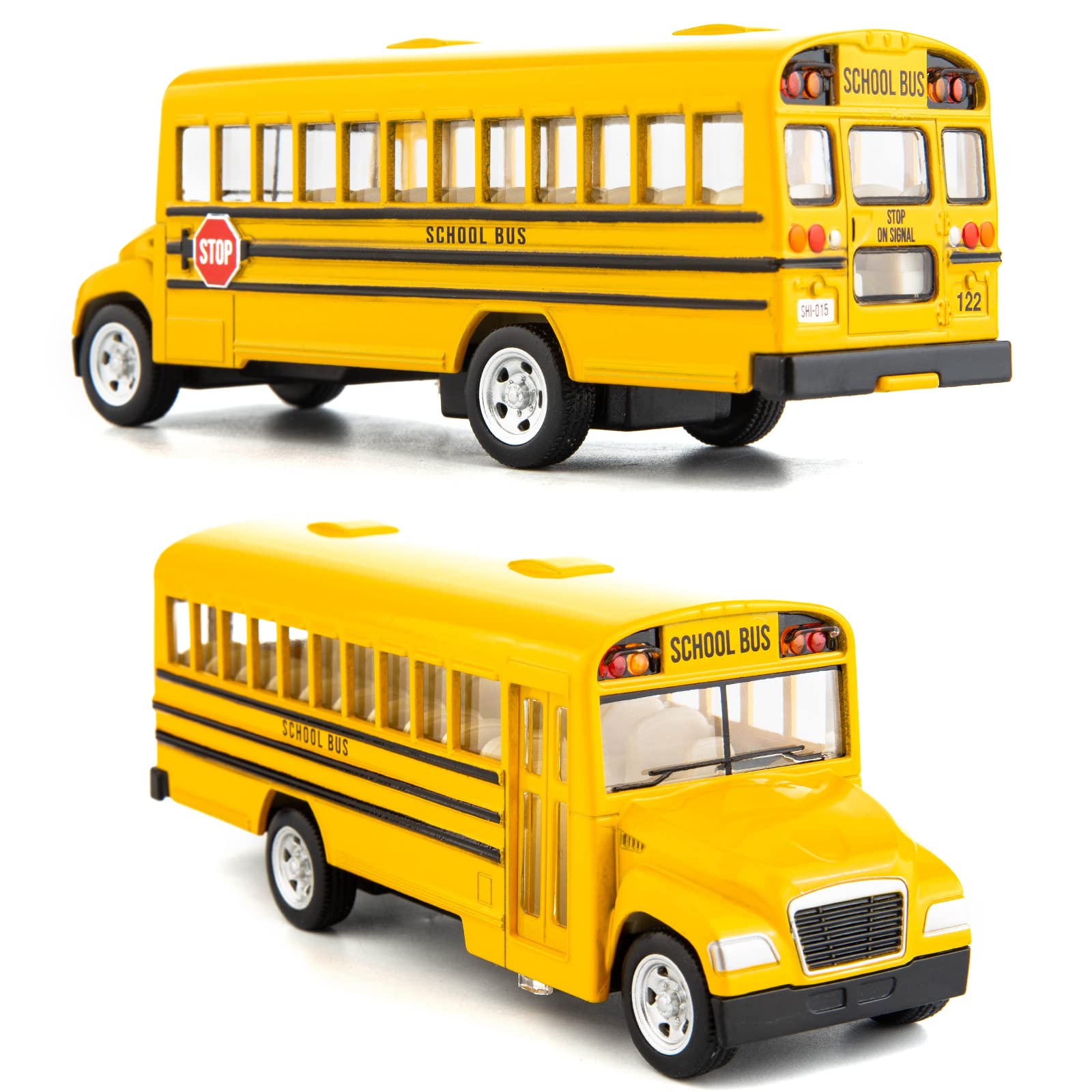 BDTCTK Diecast Yellow School Bus Toy Cars for Kids - 5 Inch Pull Back Car with Opening Doors and Rubber Tires