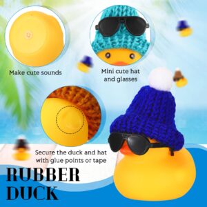 48 Pcs Mini Rubber Duck in Bulk with 48 Pcs Sunglasses and 48 Pcs Knitting Hats Sets, Duck Bath Rubber Ducky Bathtub Toys for Gift Cruise Birthday Baby Shower Party