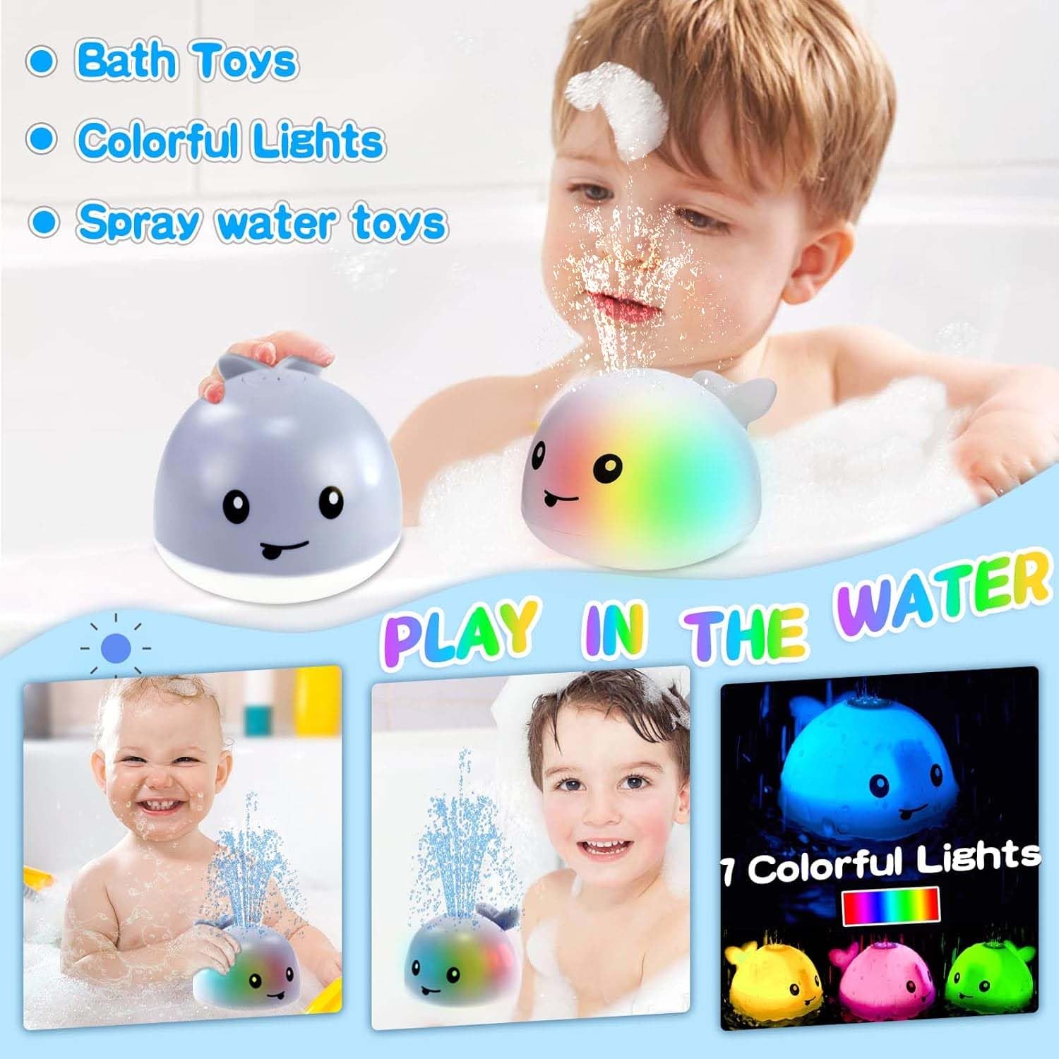 ZHENDUO Baby Bath Toys, Light Up Bath Toys, Sprinkler Bathtub Toys for Toddlers Infant Kids Boys, Automatic Spray Water Bath Toy, Pool Bathroom Baby Toy