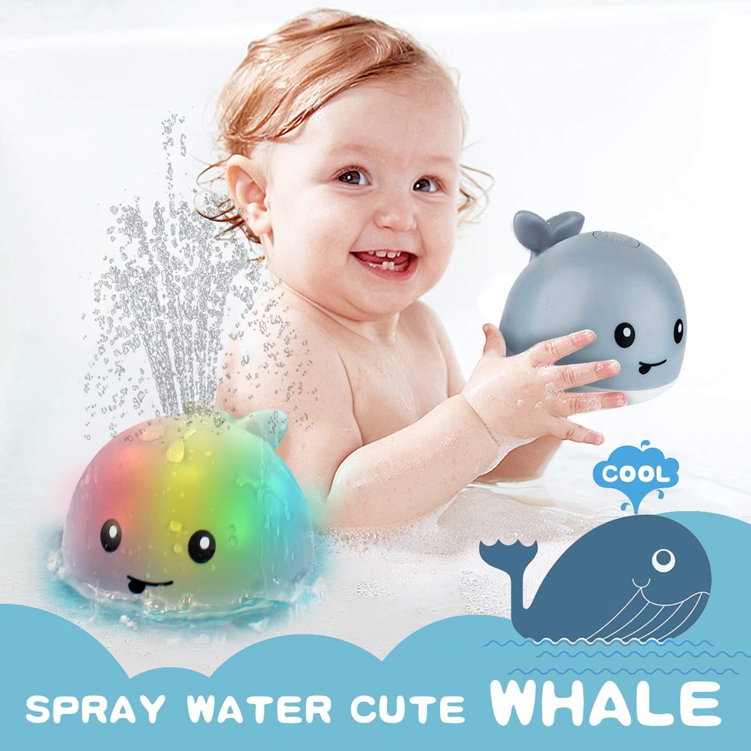 ZHENDUO Baby Bath Toys, Light Up Bath Toys, Sprinkler Bathtub Toys for Toddlers Infant Kids Boys, Automatic Spray Water Bath Toy, Pool Bathroom Baby Toy