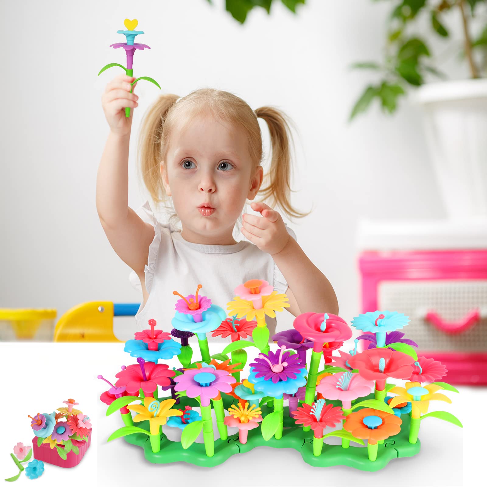 Abellzos Toys for 3 4 5 6 7 Year Old,Flower Garden Building Toys for Girls, Educational Learning STEM Activities Toys, Birthday Gift for Preschool Kids & Toddlers (133PCS)