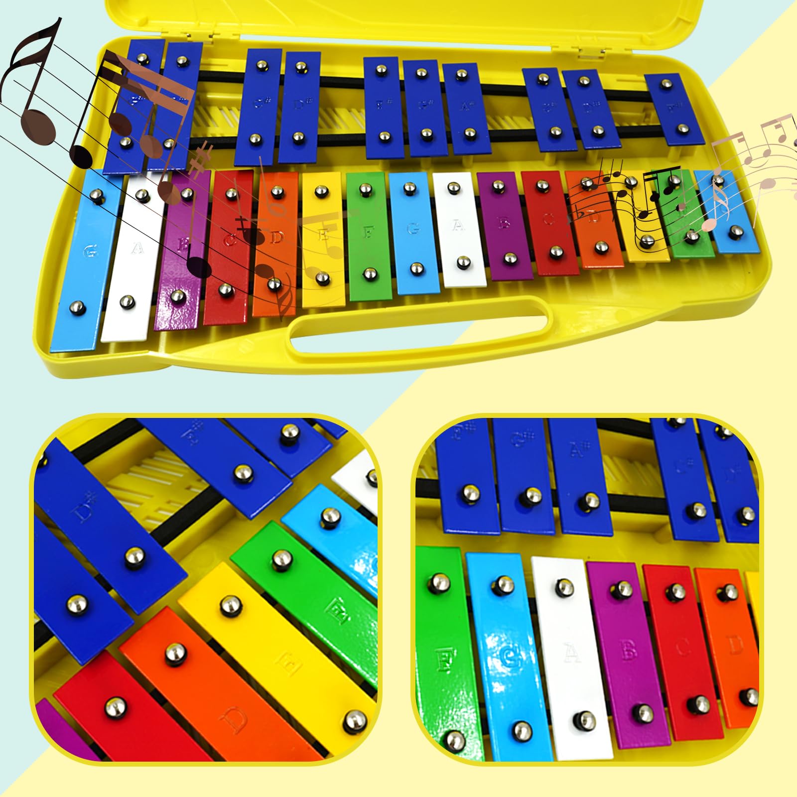 Soulmate Xylophone Instrument 25 Notes Glockenspiel Xylophone for kids Musical Toy Metal Keys,Professional Xylophone for Beginners, Music Teaching, Gifts (Yellow)