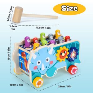 Atoylink Montessori Toys for 1+ Year Old Toddler Hammering Pounding Wooden Toys Dinosaur Pounding Bench Developmental Educational Toys for Baby Boys Girls Xmas