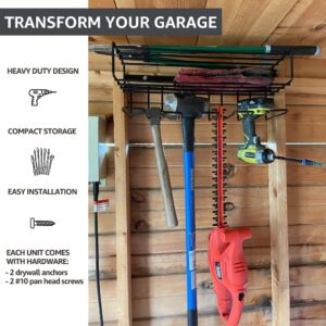 C2M Heavy Duty Floating Tool Shelf & Organizer | Wall Mounted Garage Storage Rack for Handheld & Power Tools | USA Made, 100# Weight Limit, Compact Steel Design | Perfect for Milwaukee Tools | Red