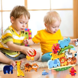 Atoylink Wooden Stacking Toys for Toddlers Cute Zoo Animals Stacking Blocks Balance Game Preschool Montessori Educational Toys for 2 3 4 5 Year Old Kids Boys Girls Gifts