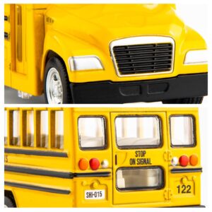 BDTCTK Diecast Yellow School Bus Toy Cars for Kids - 5 Inch Pull Back Car with Opening Doors and Rubber Tires