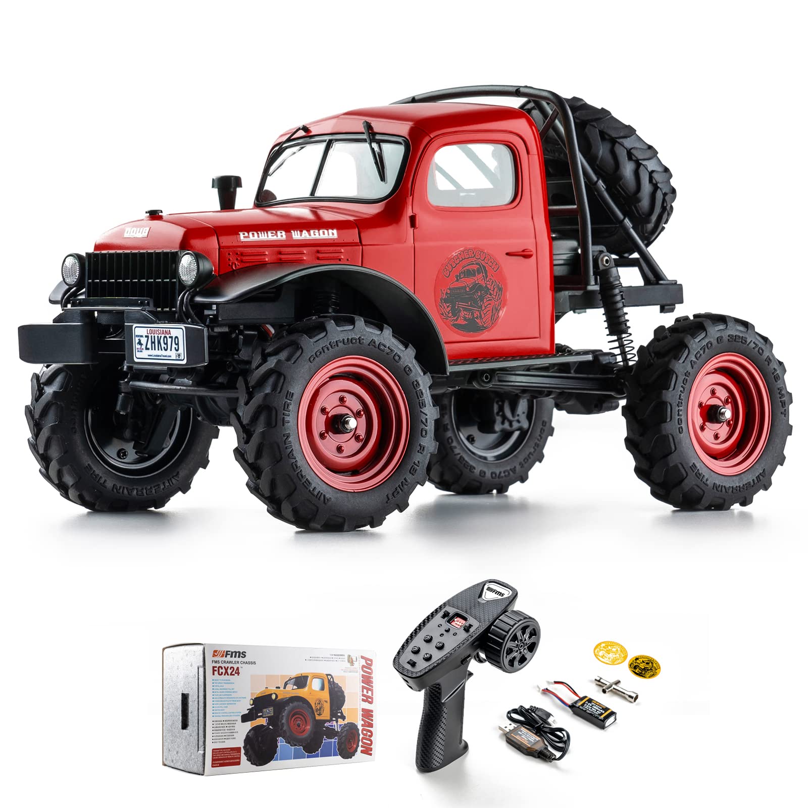 EAZYRC x FMS FCX24 1/24 RC Truck RTR 4X4, 4WD RC Crawler RTR Truck RC Car for Sandland Desert Off-Road for Men with Battery, LED Light,Transmission and USB Charger (red)