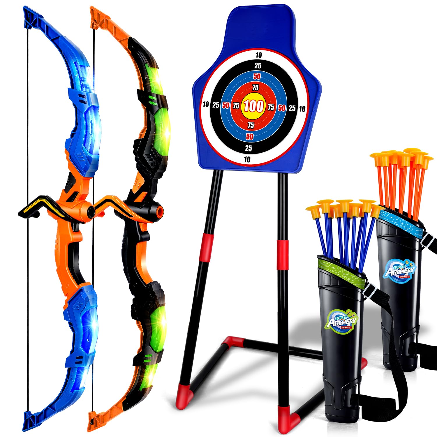 TOY Life 2 Pack Bow and Arrow for Kids 4-6 8-12, LED Kids Archery Set, Kids Bow and Arrow Set, Outdoor Games Outside Toys for Kids, Toys for Boys 5-7, Boys Toys Age 4-6, Birthday Gifts for Boys