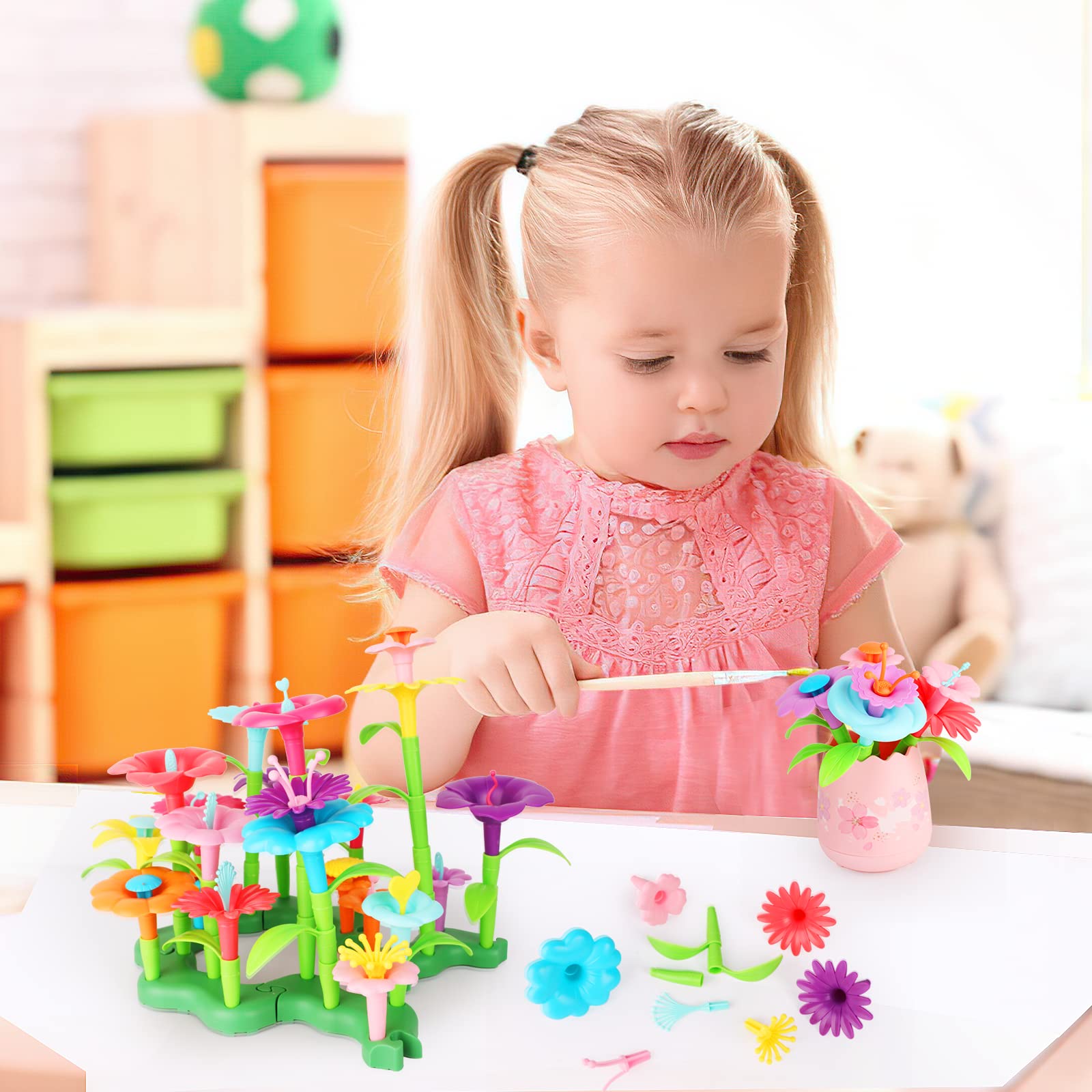 Abellzos Toys for 3 4 5 6 7 Year Old,Flower Garden Building Toys for Girls, Educational Learning STEM Activities Toys, Birthday Gift for Preschool Kids & Toddlers (133PCS)