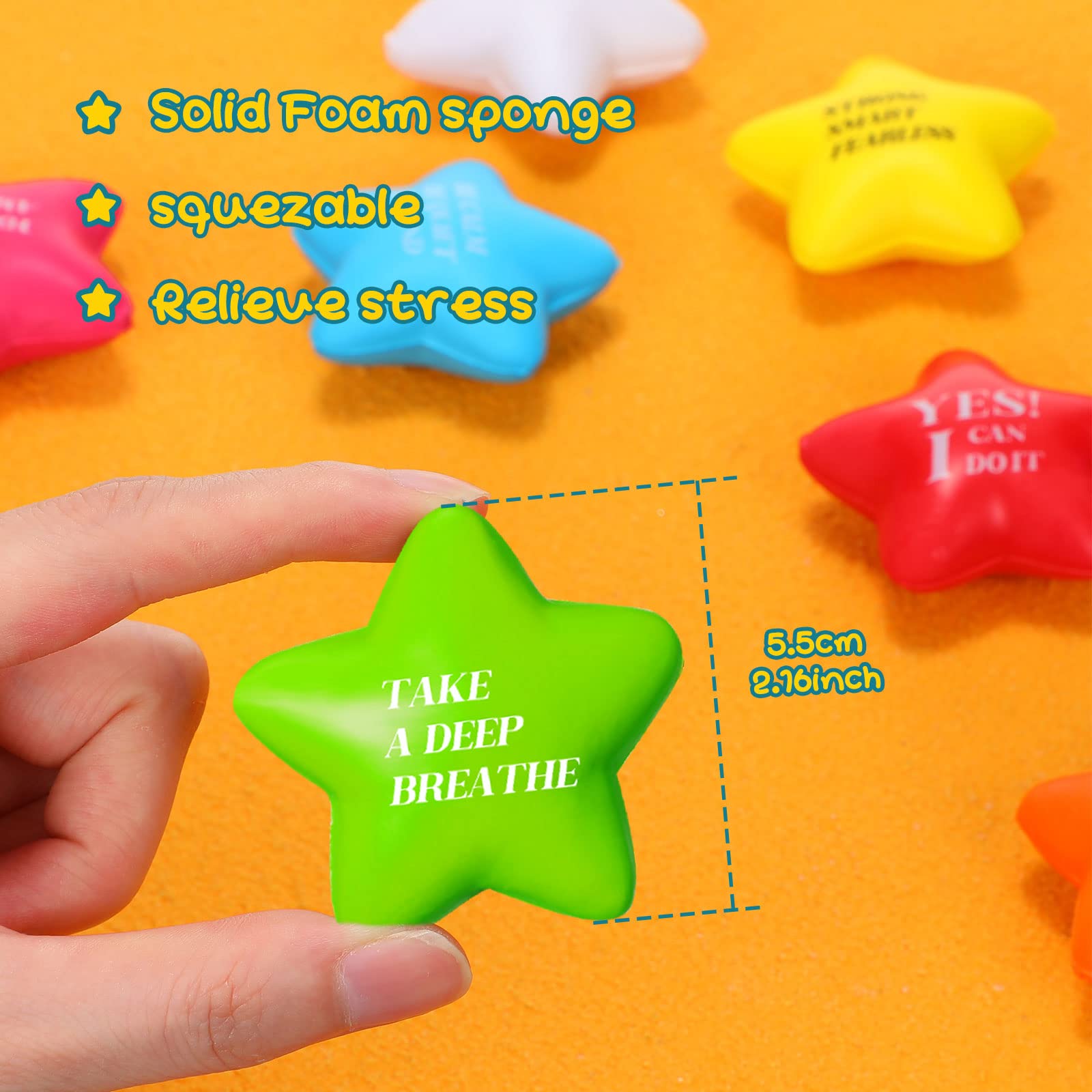 Motivational Stress Balls Quote Relief Ball Colorful Inspirational Foam Star Hand Exercise Toy Relieve Anxiety for Adults Girls Boys Party Favors(48 Pcs)