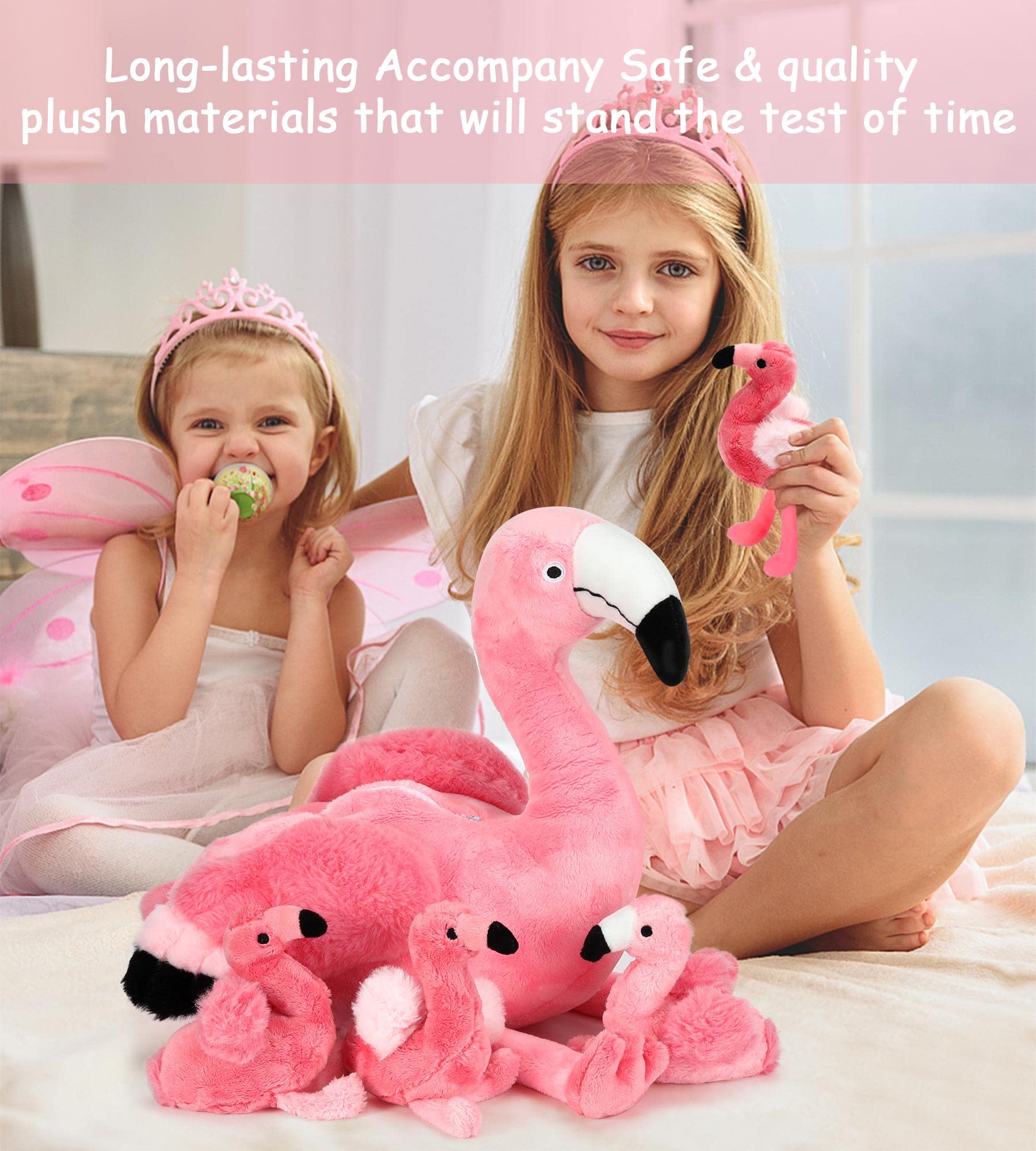 Qpewep 21Inch Flamingo Stuffed Animal Toys with 4 Babies Soft Plush Flamingo Inside Pink Plushie Machine Washable for Kids Birthday Toddlers Kids Zoo Flamingo Party Decor Easter Gift