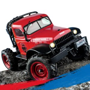 EAZYRC x FMS FCX24 1/24 RC Truck RTR 4X4, 4WD RC Crawler RTR Truck RC Car for Sandland Desert Off-Road for Men with Battery, LED Light,Transmission and USB Charger (red)