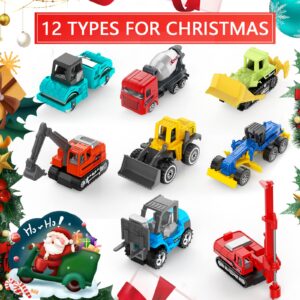 17 Metal Construction Vehicles Toys, Small Excavator Wheels Cars Mini Construction Trucks Toys for Boys Kids Toddlers Christmas Stocking Stuffers Cake Decorations Party Favors