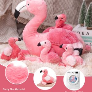 Qpewep 21Inch Flamingo Stuffed Animal Toys with 4 Babies Soft Plush Flamingo Inside Pink Plushie Machine Washable for Kids Birthday Toddlers Kids Zoo Flamingo Party Decor Easter Gift