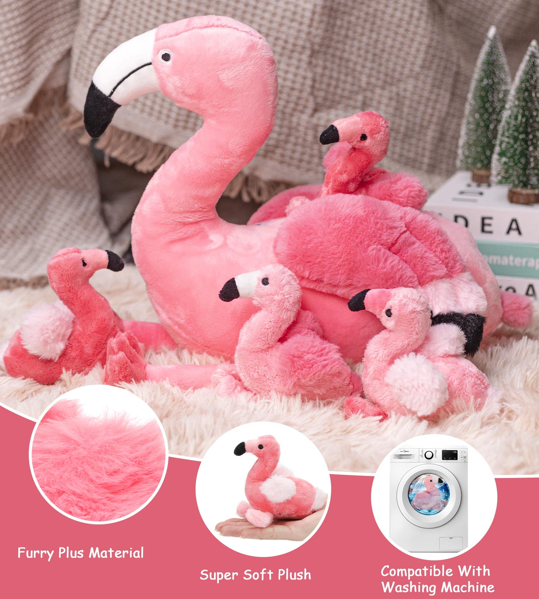 Qpewep 21Inch Flamingo Stuffed Animal Toys with 4 Babies Soft Plush Flamingo Inside Pink Plushie Machine Washable for Kids Birthday Toddlers Kids Zoo Flamingo Party Decor Easter Gift