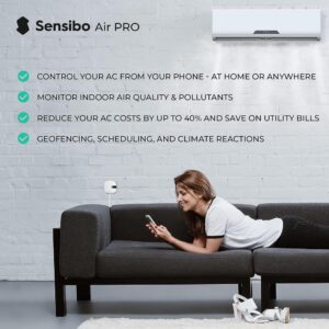 Sensibo Air PRO - Air Conditioner Smart Controller & Air Quality Sensor. Smart Thermostat for Mini Split, Window, Portable AC. Temp & Humidity Sensors. Google, Alexa, Siri & Apple HomeKit Compatible