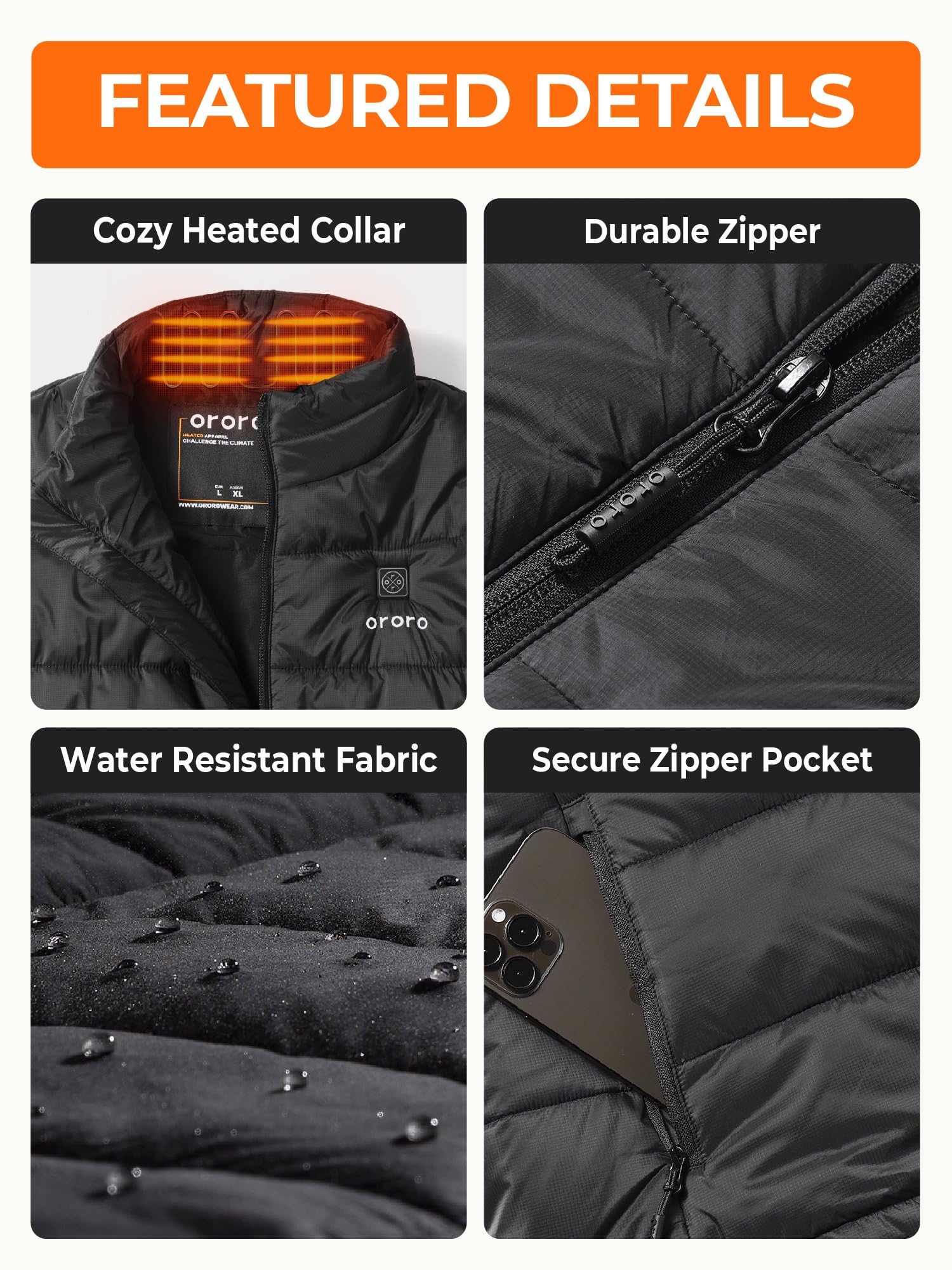 ORORO Men's Tall Size Heated Vest with Battery Pack, Puffer Heating Vest (Charger Not Included) (Black, XLT)