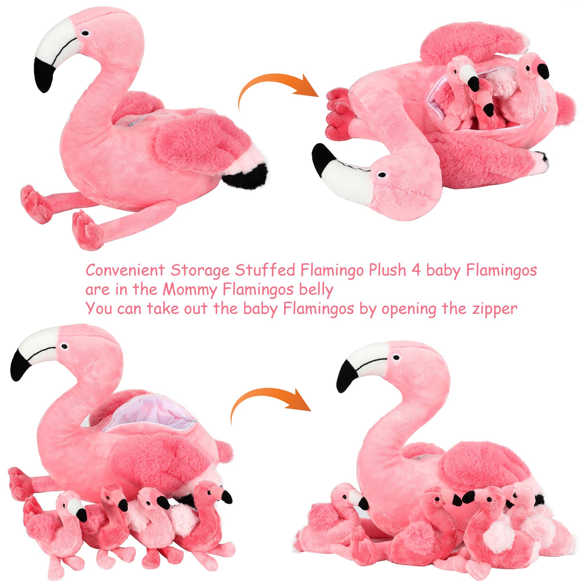 Qpewep 21Inch Flamingo Stuffed Animal Toys with 4 Babies Soft Plush Flamingo Inside Pink Plushie Machine Washable for Kids Birthday Toddlers Kids Zoo Flamingo Party Decor Easter Gift