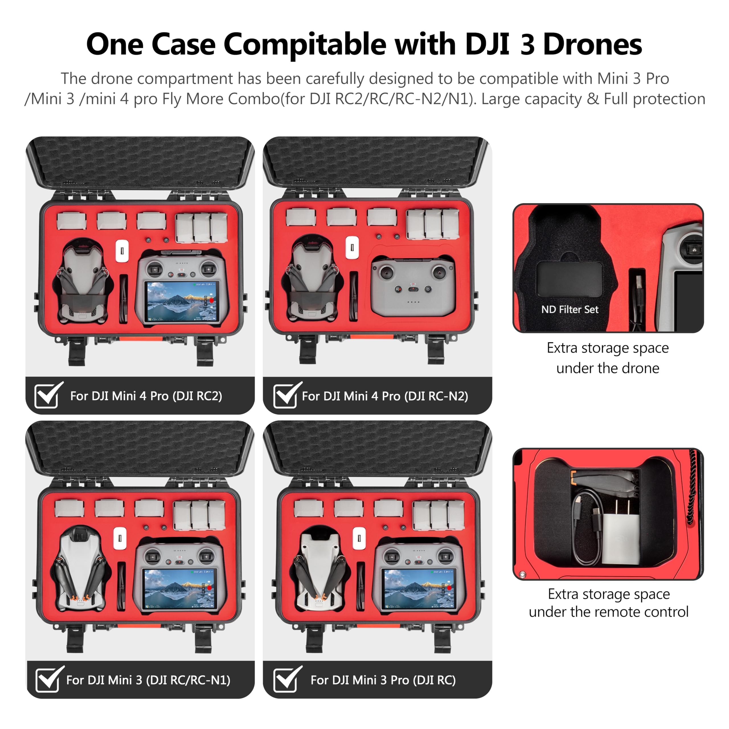 STARTRC Mini 4 Pro Case Waterproof Hard Carrying Case for DJI Mini 3 Pro/Mini 3 Accessories,Travel Case for DJI Mini 4 Pro Fly More Combo (RC2/RC/N1/N2 Controller)