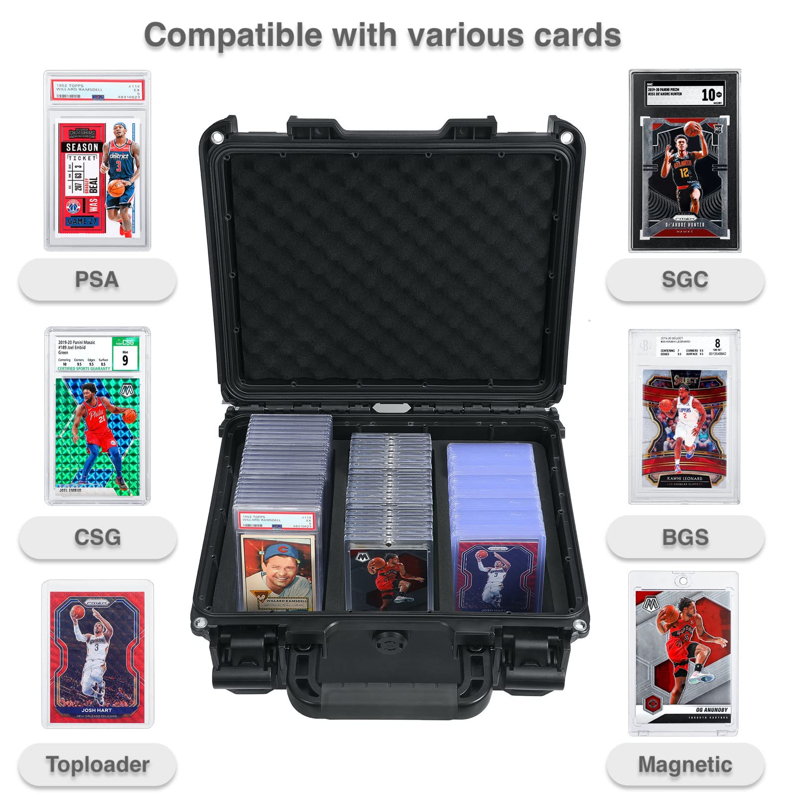 Migitec Waterproof Graded Card Storage Box Compatible with 102 Card Slabs, the Sports Trading Card Case Fits PSA, CSG, BGS, CGC, SGC, Magnetic Card Holder and Top Loaders