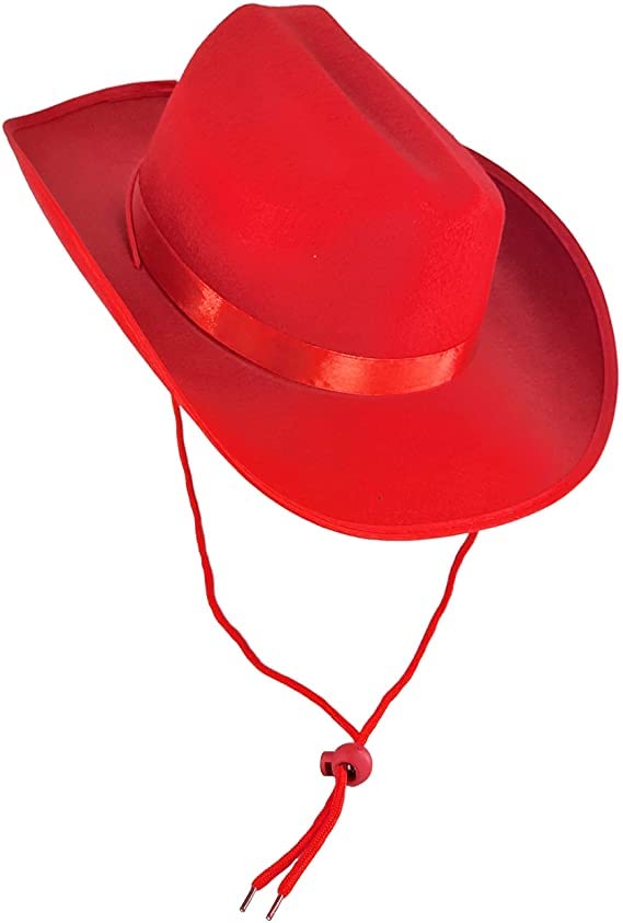 Red Felt Cowboy Hat Western Hat, Dress Up Costume Clothes for Kids, Pretend Play, Party Favors, Child size