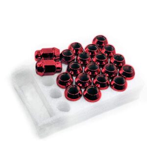 Wheel Accessories Parts Set of 16 ATV/UTV Lug Nut Kit M12x1.5 Thread Closed End Bulge Acorn Lug Nuts 1.38” Long - Cone Seat - 19mm (3/4”) Hex Wheel Lug Nut (Red)