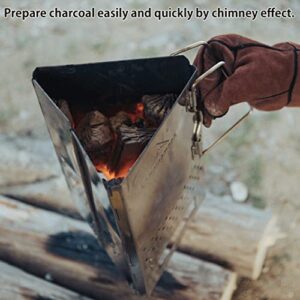 camping moon Charcoal Chimney Starter Collapsible Foldable Grill Chimney Stainless Steel MT-17 (Triangle Charcoal Chimney Starter MT-17)