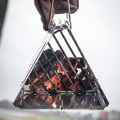 camping moon Charcoal Chimney Starter Collapsible Foldable Grill Chimney Stainless Steel MT-17 (Triangle Charcoal Chimney Starter MT-17)