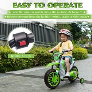 TOBBI Electric Motorcycle for Kids 12V Dirt Bike Ride on Toy Battery Powered Motorbike Off-Road Motocross Kid Motorized Vehicles w/ 2 Speeds, 35W Dual Motors, Training Wheels, Green