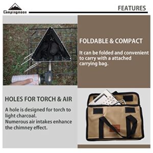 camping moon Charcoal Chimney Starter Collapsible Foldable Grill Chimney Stainless Steel MT-17 (Triangle Charcoal Chimney Starter MT-17)