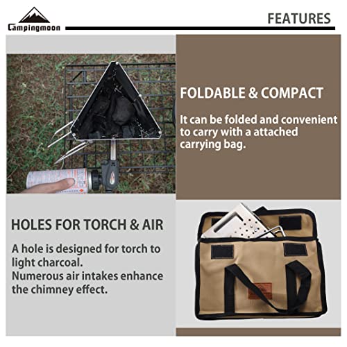 camping moon Charcoal Chimney Starter Collapsible Foldable Grill Chimney Stainless Steel MT-17 (Triangle Charcoal Chimney Starter MT-17)