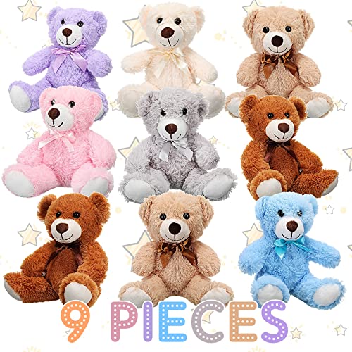 Zhanmai 9 Packs Bear Bulk 14 Inch Plush Bears Stuffed Animals in 7 Colors, Stuffed Bears Graduation Birthday Party Favors