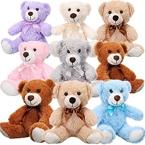 Zhanmai 9 Packs Bear Bulk 14 Inch Plush Bears Stuffed Animals in 7 Colors, Stuffed Bears Graduation Birthday Party Favors