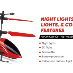 Skidz RC Helicopter for Kids, Remote Control Helicopter; with Gyro Stabilizer, Lights 2 Channel Aircraft 3D Flight, Boys Ages 8-14 Years Girls 9-16, Indoor and Outdoor for Plane Fans Adults (Red)