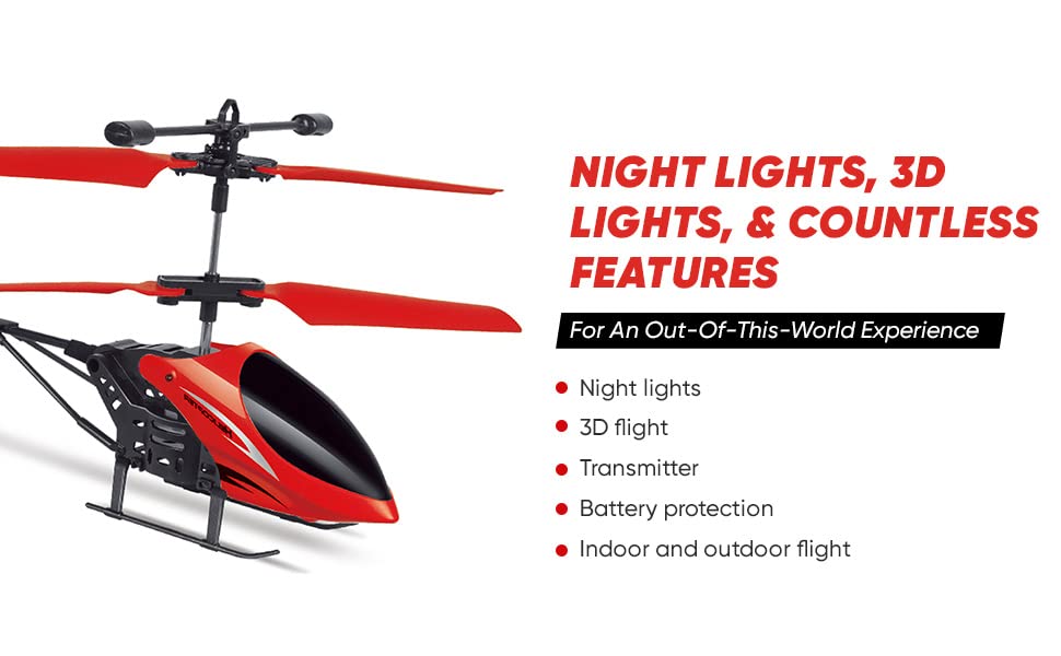 Skidz RC Helicopter for Kids, Remote Control Helicopter; with Gyro Stabilizer, Lights 2 Channel Aircraft 3D Flight, Boys Ages 8-14 Years Girls 9-16, Indoor and Outdoor for Plane Fans Adults (Red)