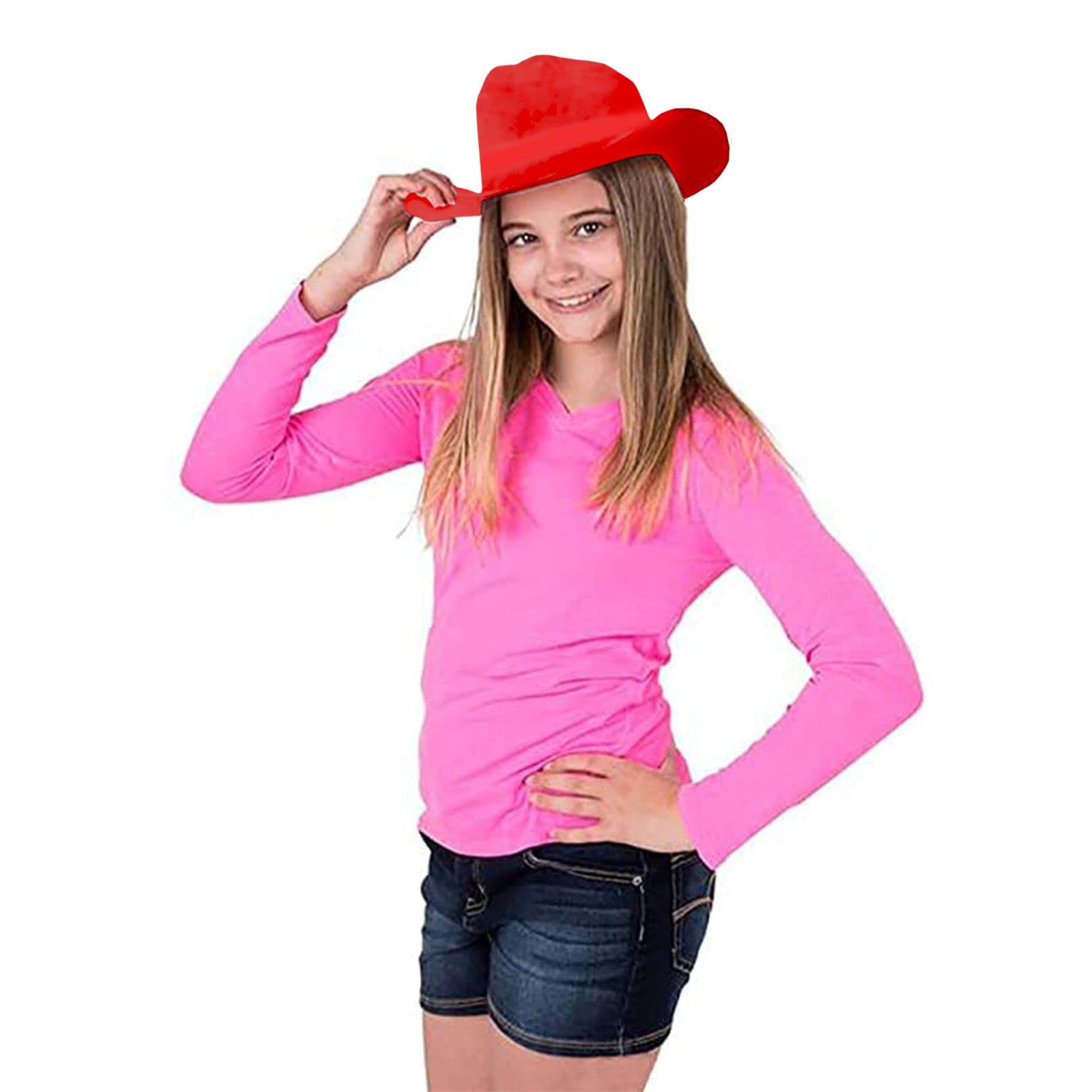 Red Felt Cowboy Hat Western Hat, Dress Up Costume Clothes for Kids, Pretend Play, Party Favors, Child size